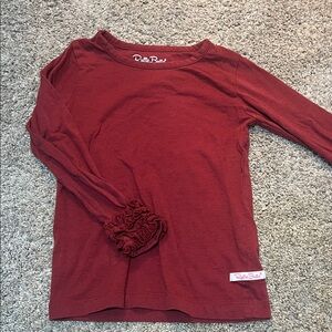 Ruffle Butts Girls Long Sleeve Ruffle Cuff Top - Burgundy Red